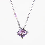 Cushion Amethyst pendant necklace in silver bezel and prongs setting with amethyst beads secondary on oxidized sterling silver chain - Metal Studio Jewelry
