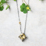 Cushion Citrine pendant necklace in silver bezel and prongs setting with yellow multi-sapphire beads secondary on oxidized silver chain - Metal Studio Jewelry