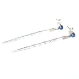 Sterling silver stud earrings with faceted blue sapphire in prongs setting and silver spike - Metal Studio Jewelry