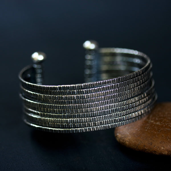 Engraving oxidized sterling silver stack cuff bracelet - Metal Studio Jewelry
