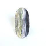 Adjustable ring wrap sterling silver with oxidized lines design - Metal Studio Jewelry