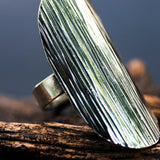 Adjustable ring wrap sterling silver with oxidized lines design - Metal Studio Jewelry