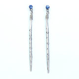 Sterling silver stud earrings with faceted blue sapphire in prongs setting and silver spike - Metal Studio Jewelry