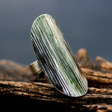 Adjustable ring wrap sterling silver with oxidized lines design - Metal Studio Jewelry