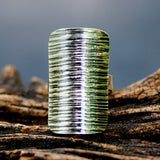 Adjustable ring wrap sterling silver in rectangle shape with oxidized lines design - Metal Studio Jewelry
