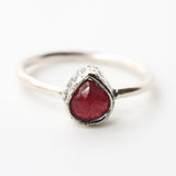 Teardrop ruby ring in silver bezel setting with sterling silver high polish finished band - Metal Studio Jewelry