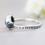 Deep red ruby ring in silver bezel setting and tiny round labradorite with sterling silver texture design band - Metal Studio Jewelry