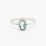 Oval Swiss blue topaz ring in silver bezel and prongs setting with sterling silver band - Metal Studio Jewelry
