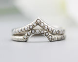 Silver hammer texture design band ring with tiny 15 freshwater pearls set with silve line texture design band ring with tiny 7 pearls