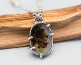 Autumn forest dendritic quartz pendant necklace in sterling silver prongs setting with sterling silver chain