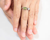 Peridot ring and moonstone with sterling silver oxidized twist band