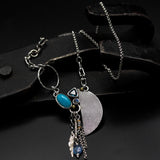 Blue Turquoise pendant necklace, Labradorite and London blue topaz gemstone with silver semi-circle shape