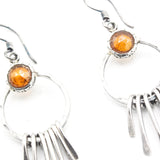 Orange kyanite earrings with silver circle and finger drops on sterling silver hooks style