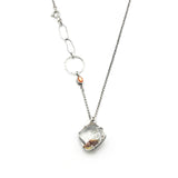 Rhodolite gardens quartz pendant necklace with oval sunstone on the side on sterling silver chain