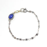 Lapis lazuli pendant bracelet with green tourmaline gemstone on sterling silver chain