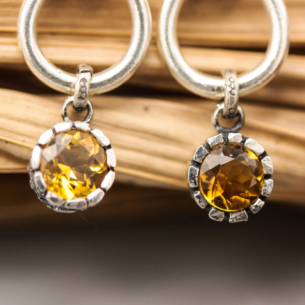 Faceted round Citrine with silver teardrop knot design stud earrings on sterling silver post and backing