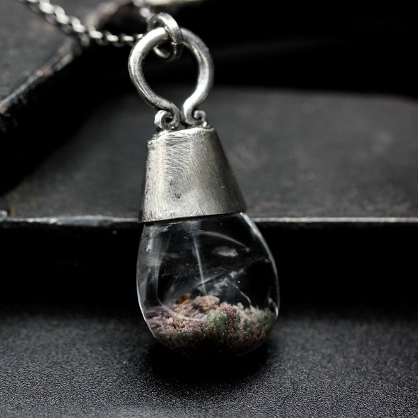 Rhodolite gardens quartz pendant necklace with tiny moonstone on the side on sterling silver chain