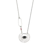 Crescent moon necklace with marquise black onyx in silver bezel setting