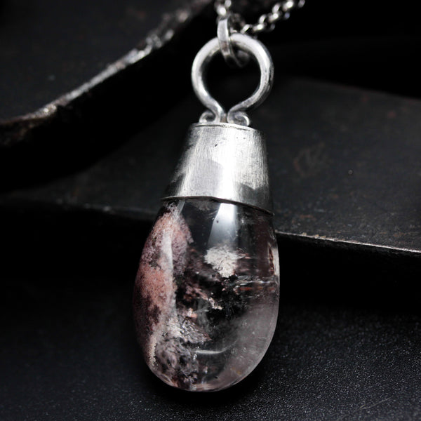 Cabochon Rhodolite gardens quartz pendant necklace with tiny sunstone on the side
