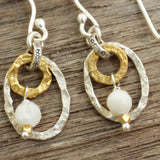 Double shape drop earrings in sterling silver and oxidized brass - Metal Studio Jewelry