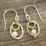 Double shape drop earrings in sterling silver and oxidized brass - Metal Studio Jewelry
