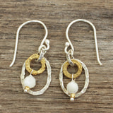 Double shape drop earrings in sterling silver and oxidized brass - Metal Studio Jewelry