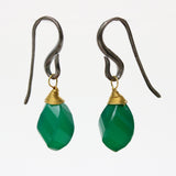 Green onyx drops twist faceted earrings with oxidized sterling silver hooks - Metal Studio Jewelry