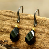 Onyx drops twist faceted earrings with oxidized sterling silver hooks - Metal Studio Jewelry