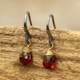 Garnet faceted drops earrings with oxidized sterling silver hooks - Metal Studio Jewelry