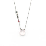 Teardrop cabochon Rose quartz pendant neckalce and multi pink sapphire with sterling silver chain