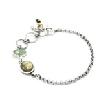 Oval Labradorite and Green Kyanite Bracelet Sterling Silver Bezel Setting on Oxidized Chain