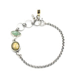 Oval Labradorite and Green Kyanite Bracelet Sterling Silver Bezel Setting on Oxidized Chain