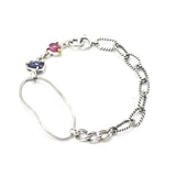 Handcrafted bracelet blue sapphire with delicate pink sapphire accents on a sterling silver chain