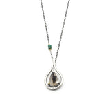 Alone tree Dendritic quartz pendant necklace in sterling silver bezel and prongs setting with silver vine design on sterling silver chain