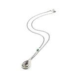 Alone tree Dendritic quartz pendant necklace in sterling silver bezel and prongs setting with silver vine design on sterling silver chain