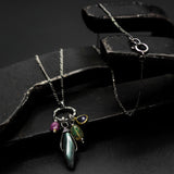 Labradorite, Opal, Ruby and Sapphire pendant necklace with sterling silver chain