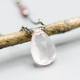Pear faceted shape Rose quartz pendant neckalce and multi pink sapphire with sterling silver chain