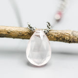 Pear faceted shape Rose quartz pendant neckalce and multi pink sapphire with sterling silver chain