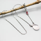 Pear faceted shape Rose quartz pendant neckalce and multi pink sapphire with sterling silver chain