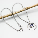 Oval blue kyanite pendant necklace and circle shape hoop with sterling silver chain