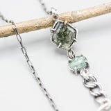 Square Moss agate pendant necklace with green kyanite gemstone on sterling silver chain