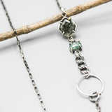 Square Moss agate pendant necklace with green kyanite gemstone on sterling silver chain