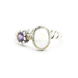 Moonstone and Round Amethyst ring with sterling silver twist design band