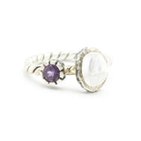 Moonstone and Round Amethyst ring with sterling silver twist design band