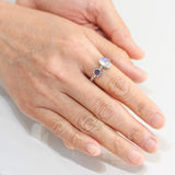 Moonstone and Round Amethyst ring with sterling silver twist design band