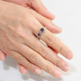 Round Garnet ring and Amethyst with oxidized sterling silver hard texture band