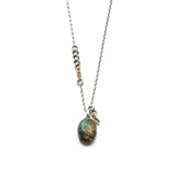 Oval turquoise pendant necklace in silver bezel setting with green multi-sapphire gemstone