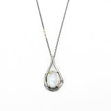 Oval cabochon moonstone pendant necklace with oxidized sterling silver chain