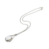 Oval cabochon moonstone pendant necklace with oxidized sterling silver chain