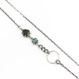 Square Moss agate pendant necklace with green kyanite gemstone on sterling silver chain